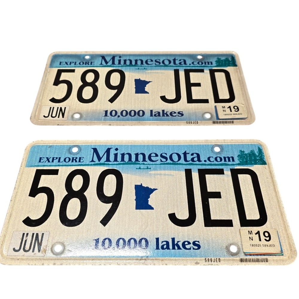 Authentic Minnesota License Plate Vehicle 589 - JED Non-raised letters.